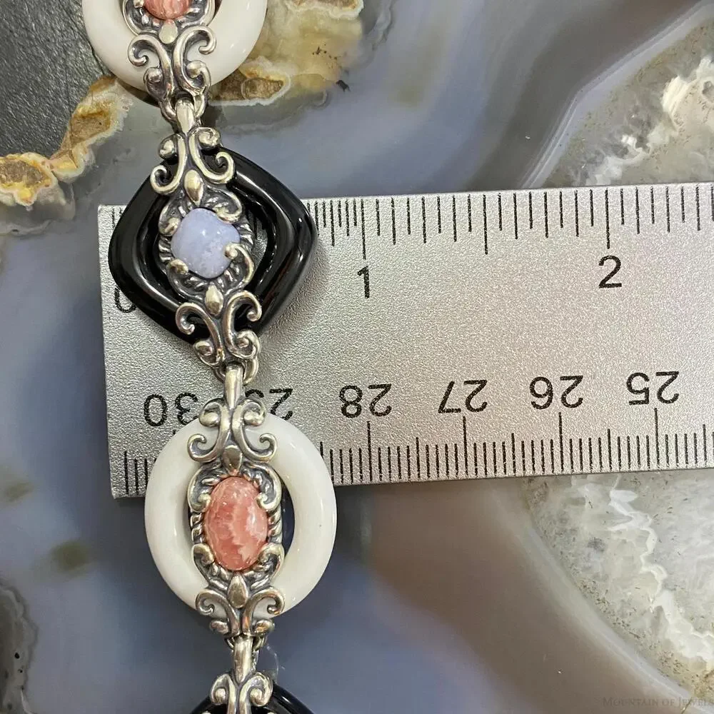Carolyn Pollack Sterling 3 Agates & 1 Rhodochrosite Link Bracelet For Women